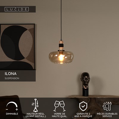 Lucide ILONA - Suspension - Ø 30 cm - 1xE27 - Ambre